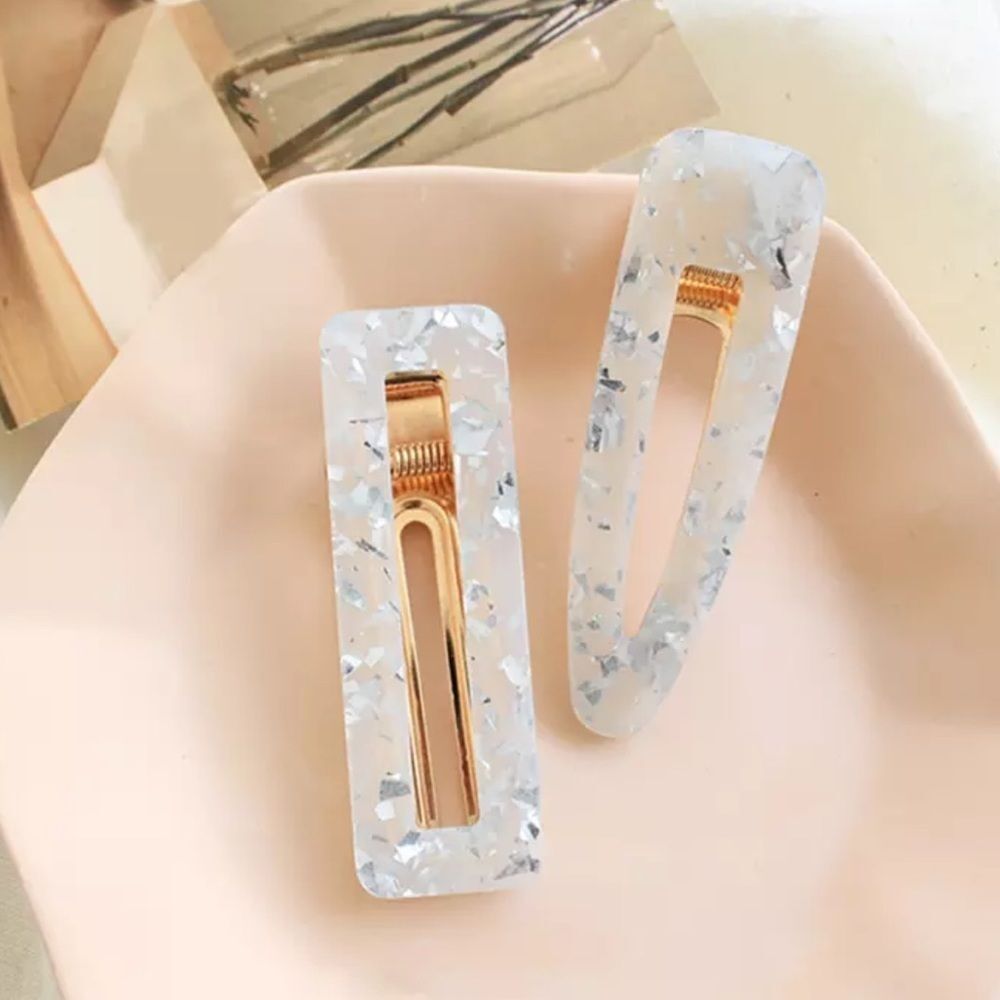 ⚪️WHITE⚪️ Marble Acrylic Barrettes 2 pcs